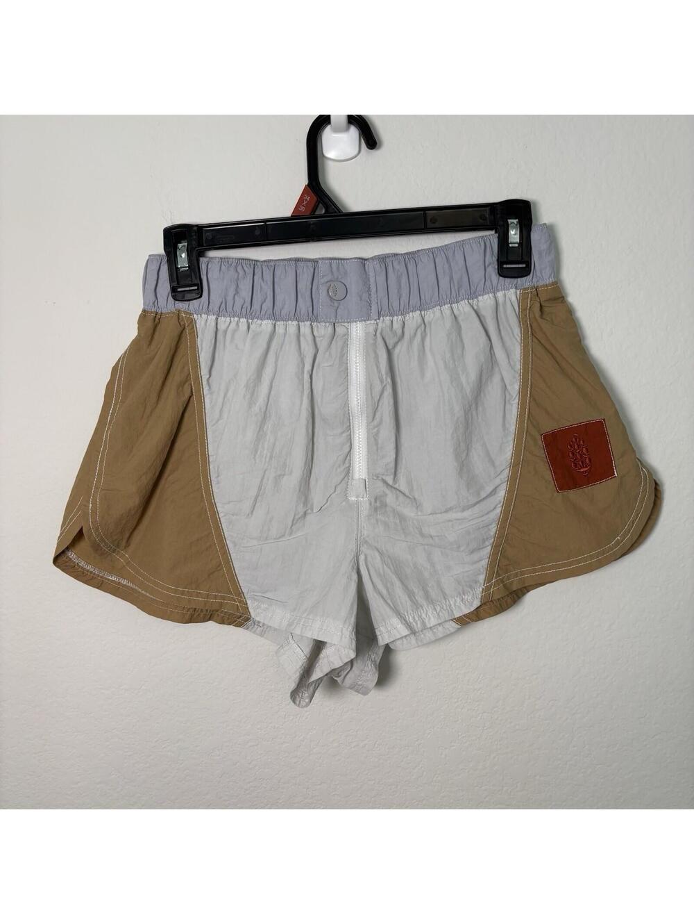 Free People Two-Tone Athletic Shorts in Light Gray and Tan